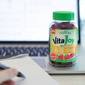 21st Century, VitaJoy, жевательные таблетки, витамин B12, с повышенной силой действия, со вкусом малины, 3000 мкг, 90 жевательных таблеток (1500 мкг в 1 жевательной таблетке)