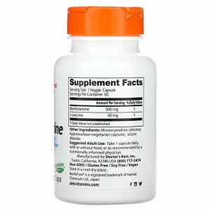 Doctor's Best, бенфотиамин с BenfoPure, 300 мг, 60 вегетарианских капсул