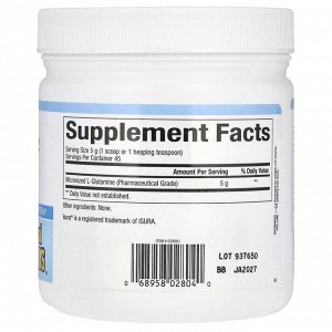 Natural Factors, микронизированный L-глютамин в виде порошка, 226 г (8 унций)