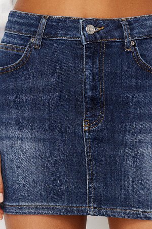Темно-синяя джинсовая мини-юбка с низкой талией из экологически чистого материала