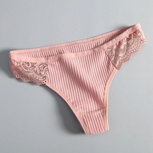 Фактурные трусики-стринги с кружевом, с низкой посадкой, розовый