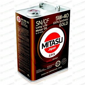 Масло моторное Mitasu Gold Long Life 5w40, синтетическое, API SN/CF, ACEA A3/B3/B4, универсальное, 4л, арт. MJ-107/4