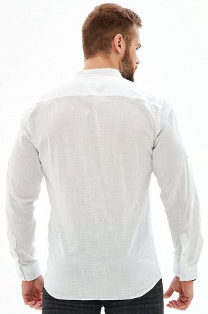 Мужская льняная рубашка с воротником-стойкой