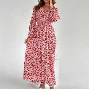 Платье приталенное ,ткань Прадо ,с V образным вырезом ,длинный рукав ,юбка с боковым разрезом ,принт как на фото