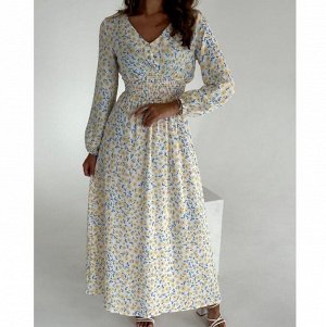 Платье приталенное ,ткань Прадо ,с V образным вырезом ,длинный рукав ,юбка с боковым разрезом ,принт как на фото