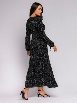 Платье черное в горошек с длинными рукавами