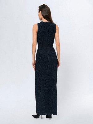 Платье темно-синего цвета с люрексом длины макси с драпировкой