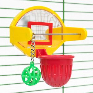 Игрушка для птиц "Баскетбольное кольцо", 9.5 х 11 х 6 см (мяч 2,5 см, корзина 4,6 см)