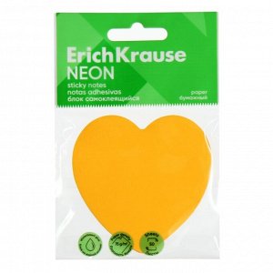 Блок с липким краем бумажный 70x70мм, ErichKrause "Heart Neon", 50 листов, оранжевый