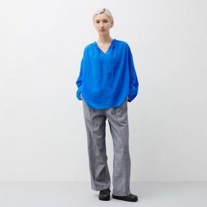 UNIQLO - хлопковая рубашка оверсайз с тесемками - 65 BLUE