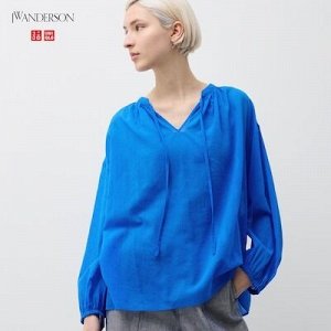 UNIQLO - хлопковая рубашка оверсайз с тесемками - 65 BLUE