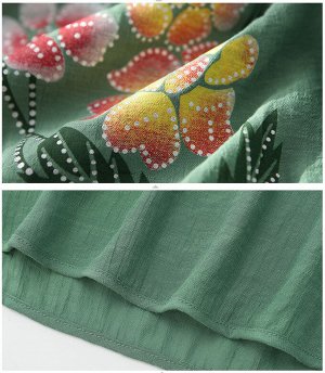 Костюм женский летний – свободная удлиненная футболка и укороченные брюки, зеленый с цветочным принтом