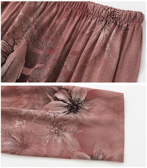Костюм женский летний – свободная удлиненная майка и бриджи под резинку, розово-бежевый с цветами