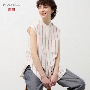 UNIQLO - рубашка из смесевого льна без рукавов - 00 WHITE