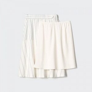 UNIQLO - расклешенная юбка из смесового льна с поясом - 00 WHITE