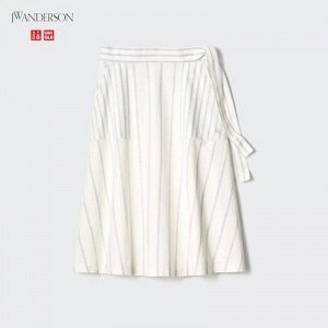 UNIQLO - расклешенная юбка из смесового льна с поясом - 00 WHITE