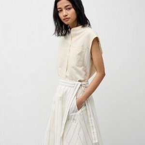 UNIQLO - расклешенная юбка из смесового льна с поясом - 00 WHITE