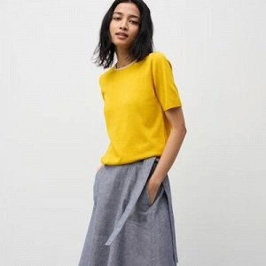 UNIQLO - расклешенная юбка из смесового льна с поясом - 67 BLUE