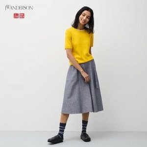 UNIQLO - расклешенная юбка из смесового льна с поясом - 67 BLUE