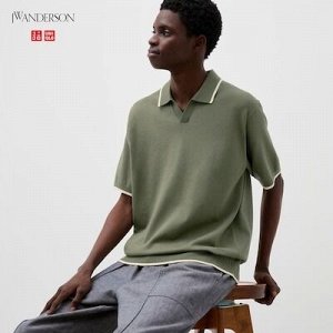 UNIQLO - трикотажная футболка-поло с коротким рукавом - 56 OLIVE