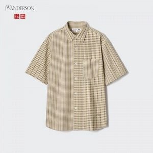 UNIQLO - рубашка из жатого хлопка с коротким рукавом - 32 BEIGE