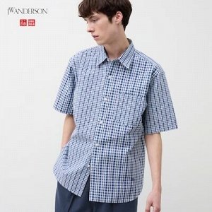 UNIQLO - рубашка из жатого хлопка с коротким рукавом -  65 BLUE