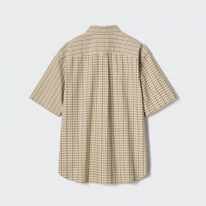 UNIQLO - рубашка из жатого хлопка с коротким рукавом - 32 BEIGE