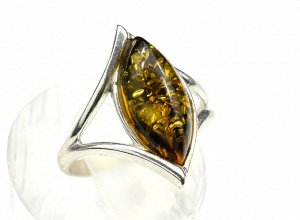 Кольцо с янтарем С925 рис 8*20мм зеленый размер 17, 2,84гр