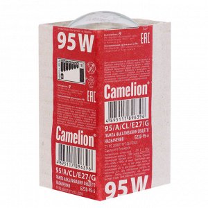 Camelion Лампа накаливания с прозрачной колбой, 95/A/CL/E27/G, ЛОН, ГОФРА, Б230-95-6