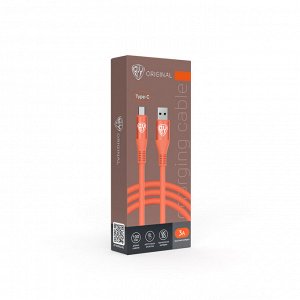 BY Кабель для зарядки Flexi Type-C, 1 м, 3А, Быстрая зарядка QC3.0, оранжевый