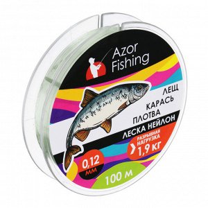 AZOR FISHING Леска "Лещ, Карась, Плотва", нейлон, 100м, 0,12мм, 1,9кг, зеленая
