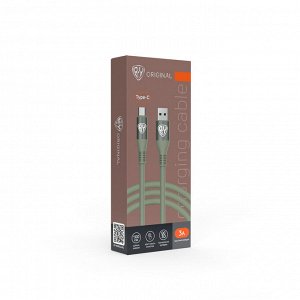 BY Кабель для зарядки Flexi Type-C, 1 м, 3А, Быстрая зарядка QC3.0, зеленый