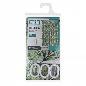 VETTA Шторка для ванной, ПЕВА, 60 г/м2, 180х180см, Листья, 038