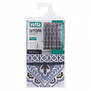 VETTA Шторка для ванной, с утяжелителем, полиэстер, 80 г/м2, 180х180см, Орнамент, 002