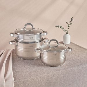 VETTA Фултон Набор кастрюль 6 пр. (2,9л+4,0л+5,4л) со стекл. крышкой