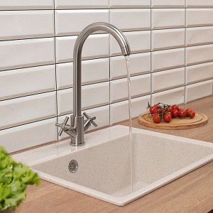 СоюзКран Смеситель для кухни, поворотный излив, кер. кран-буксы 1/2, нерж. сталь, SS01-R240