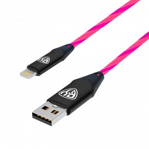 BY Кабель для зарядки Светящийся iP, 1м, 2.4А, Быстрая зарядка, LED подсветка розовая, Заря