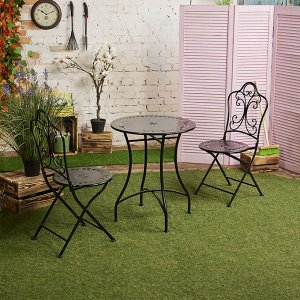 INBLOOM Набор мебели: стол 70х60х60см, стулья 2шт 91х44х40см, черный, металл