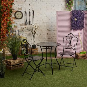 INBLOOM Набор мебели: стол 70х60х60см, стулья 2шт 91х44х40см, черный, металл