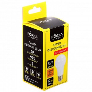 FORZA Лампа светодиодная A60 12 Вт, Е27, 1050 Лм, 3000 К, 175-265 В, Ra>80, IRF