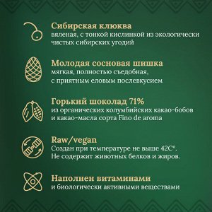 Таёжный шоколад Шишка сосновая и Клюква. Горький 71% DELICERT, 75 г
