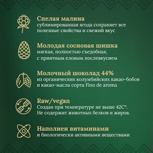 Таёжный шоколад Шишка сосновая и Малина. Молочный 44% DELICERT, 100 г