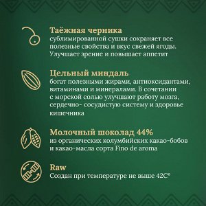 Таёжный шоколад Миндаль-Морская соль-Черника, Молочный 44% DELICERT, 100 г