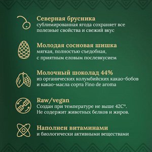 Таёжный шоколад Шишка сосновая и Брусника. Молочный 44% DELICERT, 75 г
