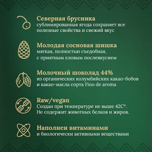 Таёжный шоколад Шишка сосновая и Брусника. Молочный 44% DELICERT, 100 г