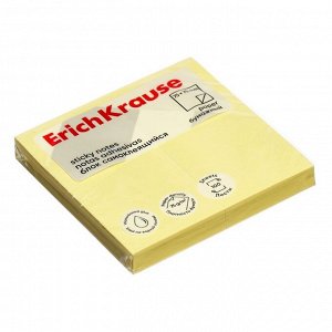 Блок с липким краем бумажный 75х75 мм, ErichKrause, 100 листов, желтый