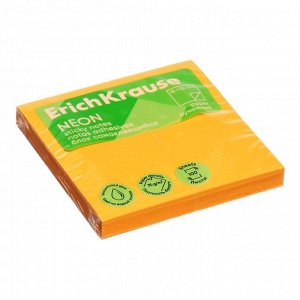 Блок с липким краем бумажный 75х75 мм, ErichKrause "Neon", 100 листов, оранжевый