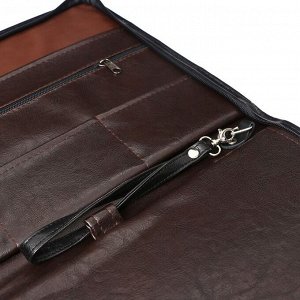 Папка деловая, искусственная кожа, 370 х 275 х 30 мм, с металлическим прижимом, ручка-петля "Люкс" коричневая 6Д041