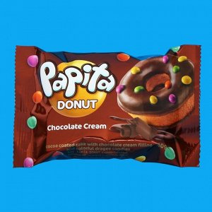 Кекс "PAPITA DONUT", с какао глазурью, шоколадной начинкой и цветным драже 40 г