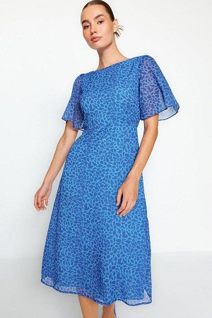 Trendyomilla Темно-синий шифоновое миди-платье с рукавами ангела и расклешенной подкладкой